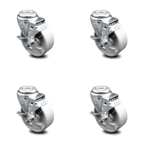 4 Inch Semi Steel Wheel Swivel Bolt Hole Caster Set with Brake